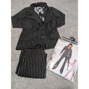 Charades Gangster Moll Costume Womens L Black Pinstripe Suit 1920s Mobster Tie
